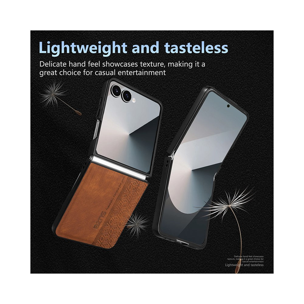 AZNS For Samsung Galaxy Z Flip7 5G Case Imprinted PU Leather Coated PC Phone Back Cover - Black