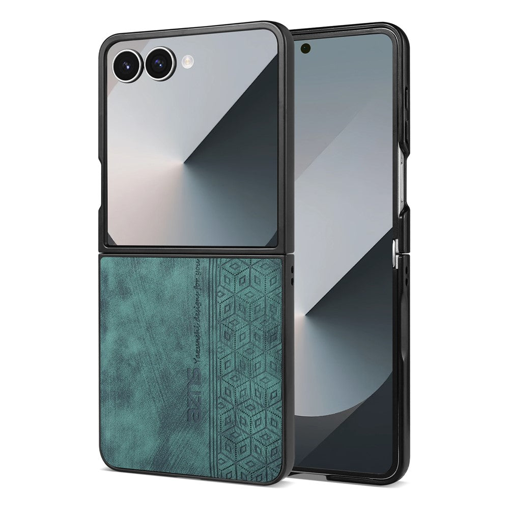AZNS For Samsung Galaxy Z Flip7 5G Case Imprinted PU Leather Coated PC Phone Back Cover - Green
