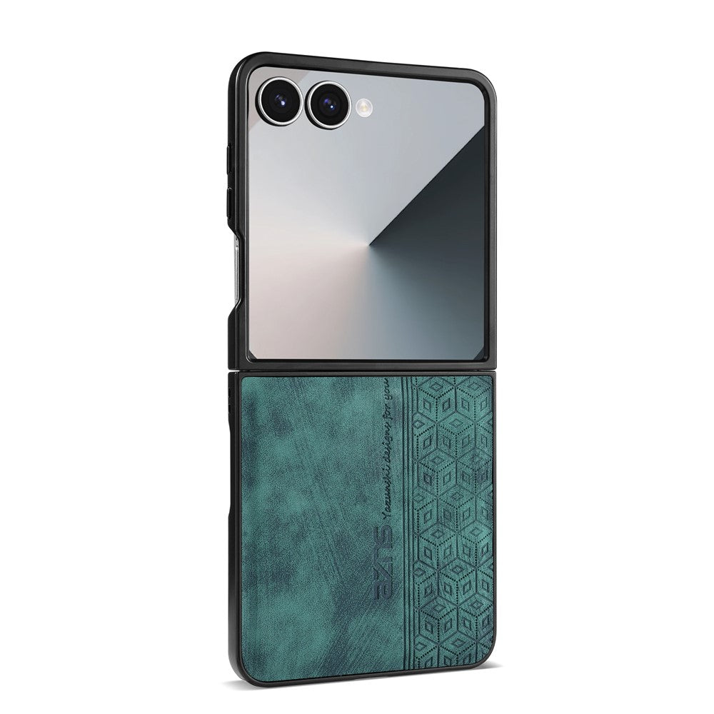 AZNS For Samsung Galaxy Z Flip7 5G Case Imprinted PU Leather Coated PC Phone Back Cover - Green