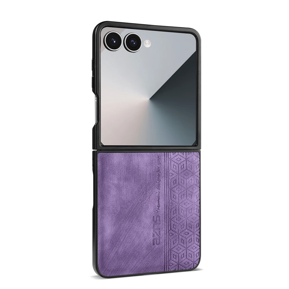 AZNS For Samsung Galaxy Z Flip7 5G Case Imprinted PU Leather Coated PC Phone Back Cover - Purple