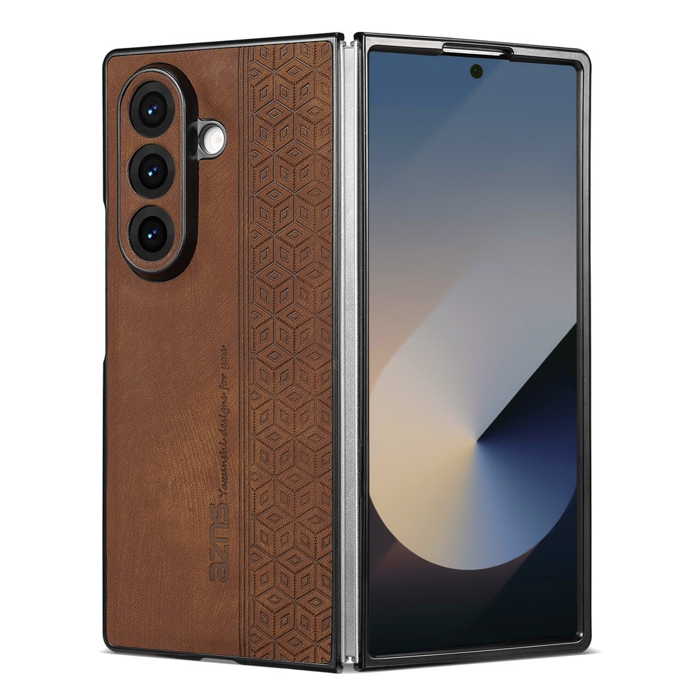 AZNS For Samsung Galaxy Z Fold7 5G Case Imprinted PU Leather Coated PC Phone Back Cover - Brown