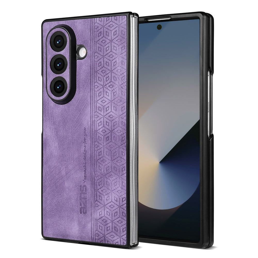 AZNS For Samsung Galaxy Z Fold7 5G Case Imprinted PU Leather Coated PC Phone Back Cover - Purple