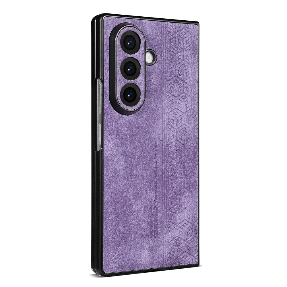AZNS For Samsung Galaxy Z Fold7 5G Case Imprinted PU Leather Coated PC Phone Back Cover - Purple