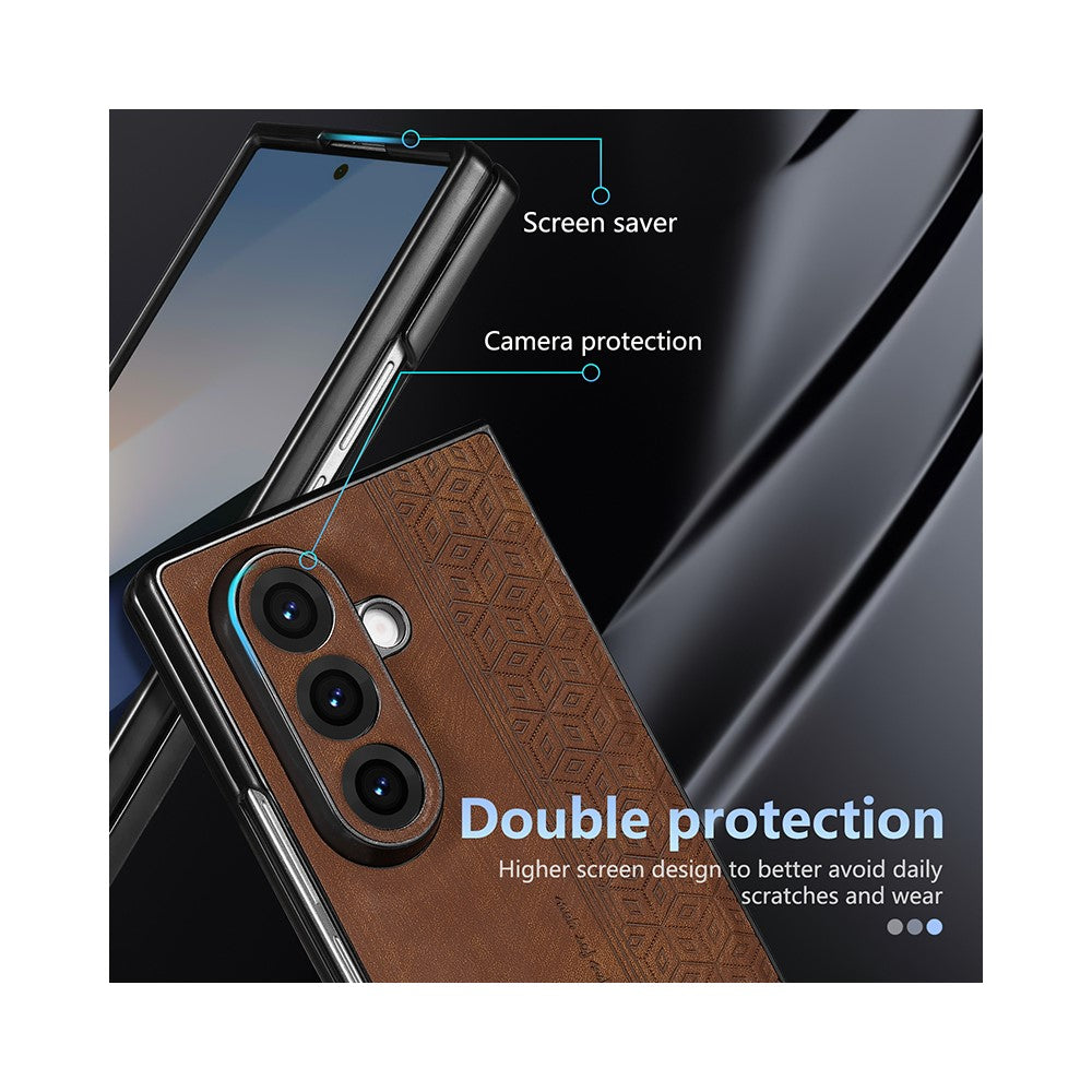 AZNS For Samsung Galaxy Z Fold7 5G Case Imprinted PU Leather Coated PC Phone Back Cover - Purple