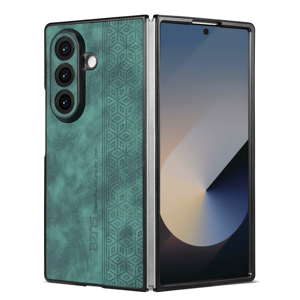 AZNS For Samsung Galaxy Z Fold7 5G Case Imprinted PU Leather Coated PC Phone Back Cover - Green