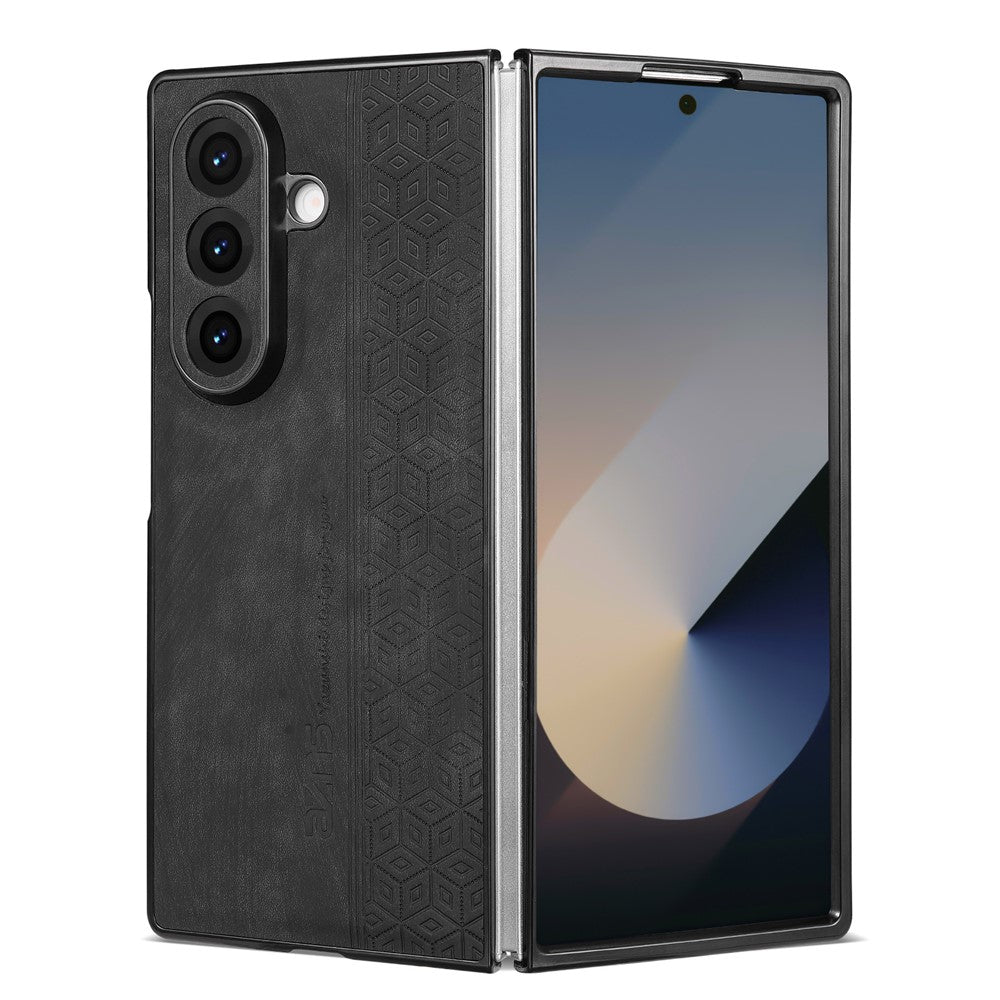 AZNS For Samsung Galaxy Z Fold7 5G Case Imprinted PU Leather Coated PC Phone Back Cover - Black