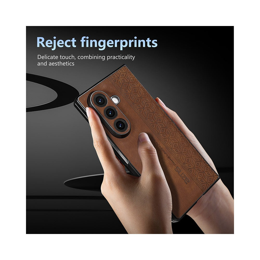 AZNS For Samsung Galaxy Z Fold7 5G Case Imprinted PU Leather Coated PC Phone Back Cover - Black