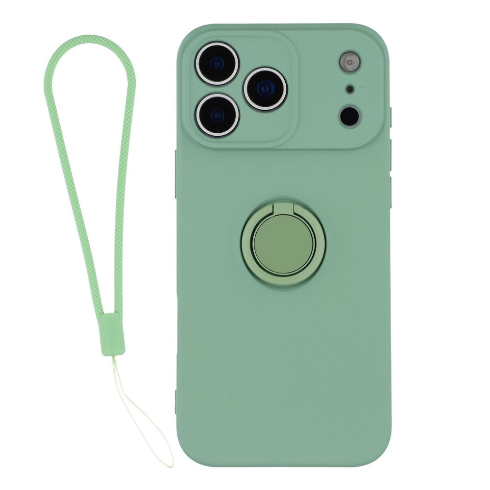 For iPhone 17 Pro Max Silicone Case with Strap Ring Kickstand Phone Cover - Green