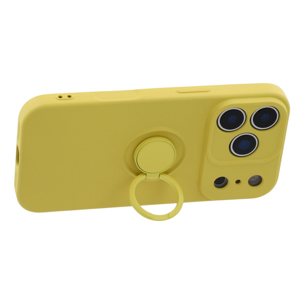 For iPhone 17 Pro Max Silicone Case with Strap Ring Kickstand Phone Cover - Yellow