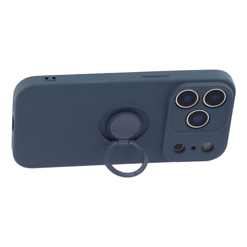 For iPhone 17 Pro Max Silicone Case with Strap Ring Kickstand Phone Cover - Dark Blue