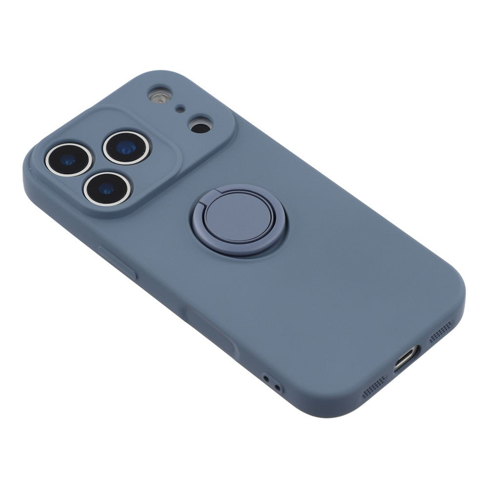 For iPhone 17 Pro Max Silicone Case with Strap Ring Kickstand Phone Cover - Dark Blue