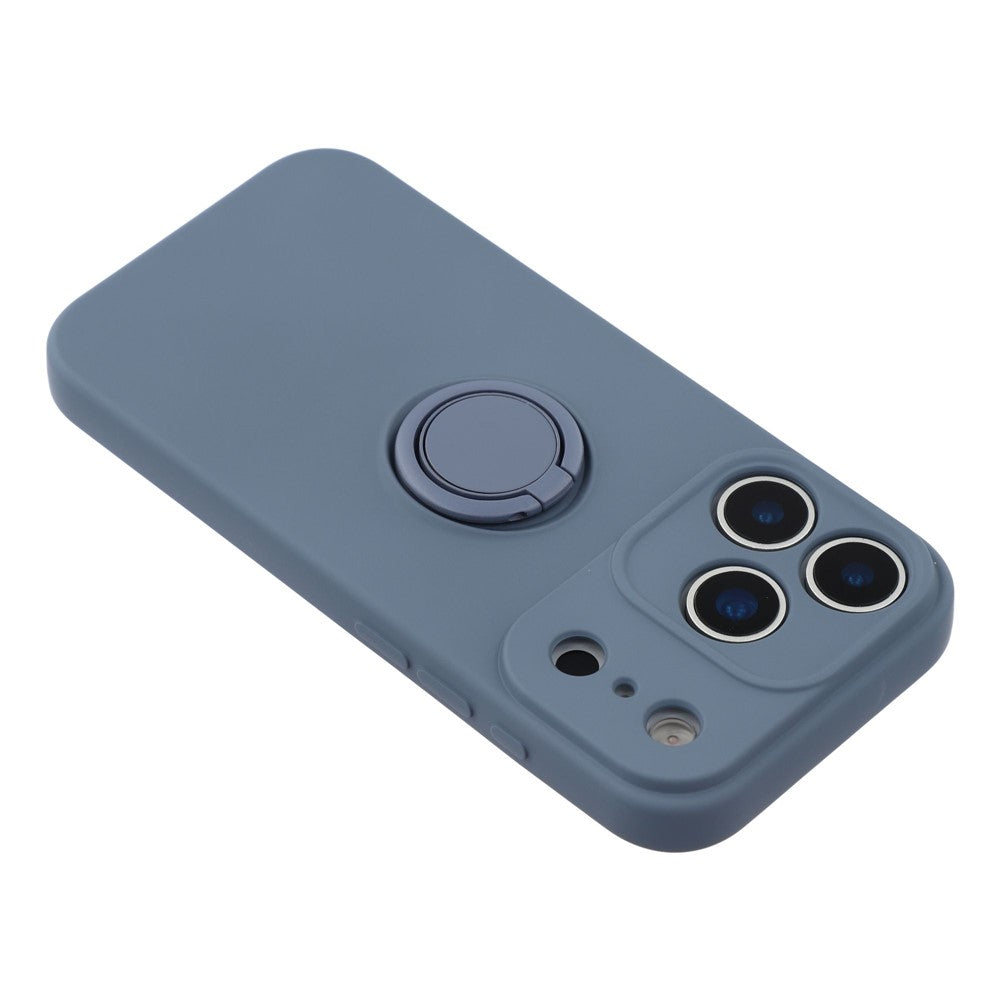 For iPhone 17 Pro Max Silicone Case with Strap Ring Kickstand Phone Cover - Dark Blue