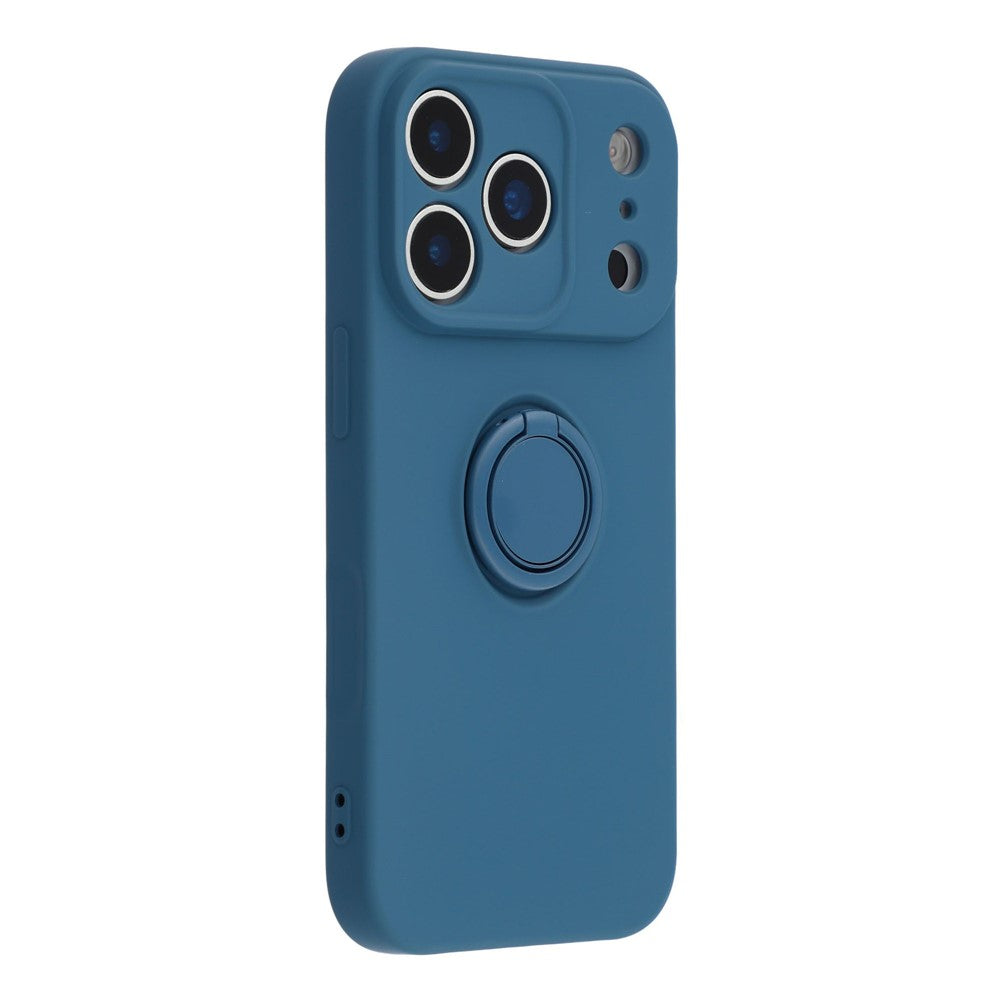 For iPhone 17 Pro Max Silicone Case with Strap Ring Kickstand Phone Cover - Midnight Blue