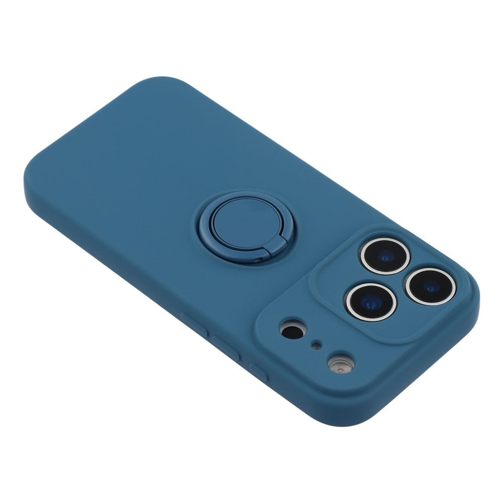 For iPhone 17 Pro Max Silicone Case with Strap Ring Kickstand Phone Cover - Midnight Blue