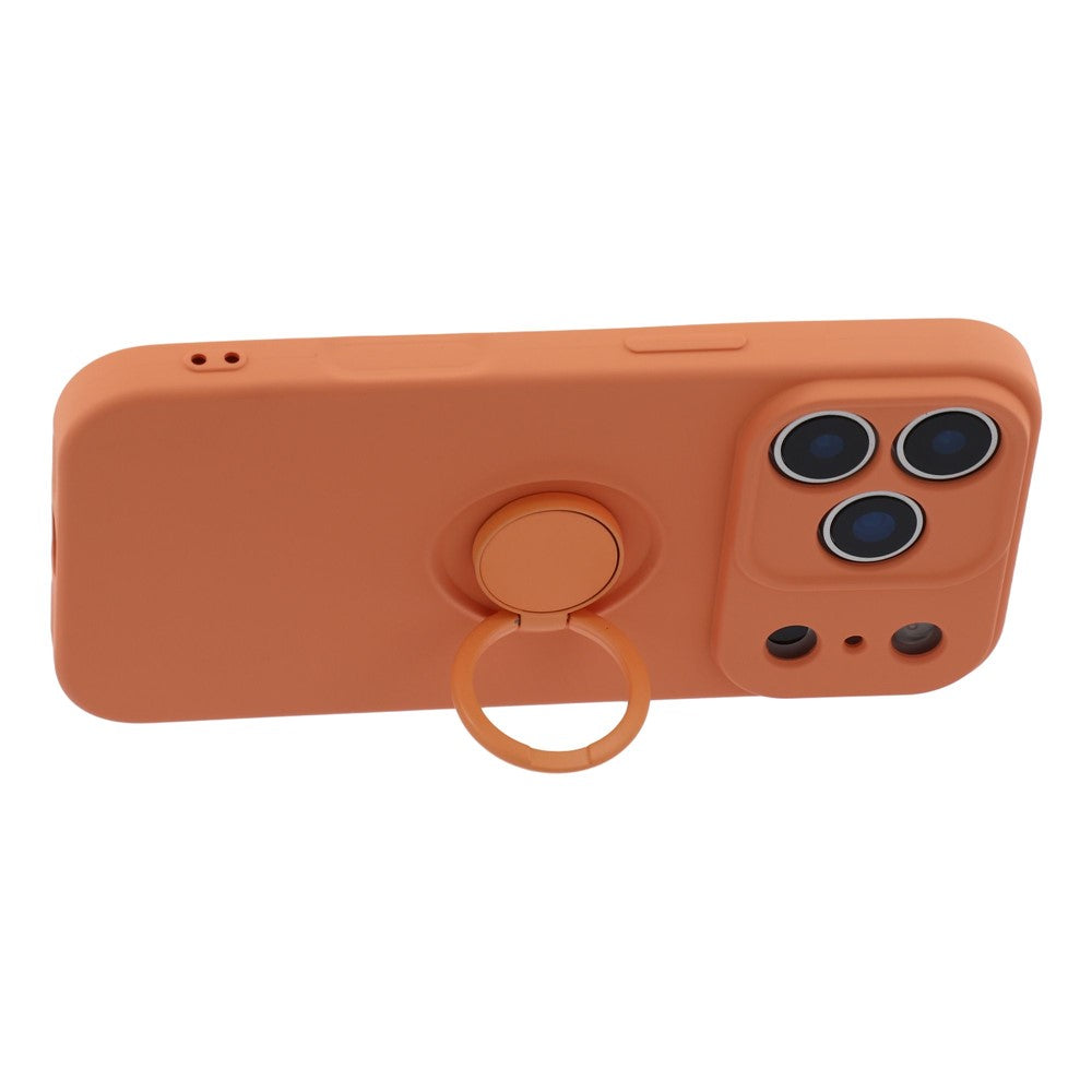 For iPhone 17 Pro Max Silicone Case with Strap Ring Kickstand Phone Cover - Orange
