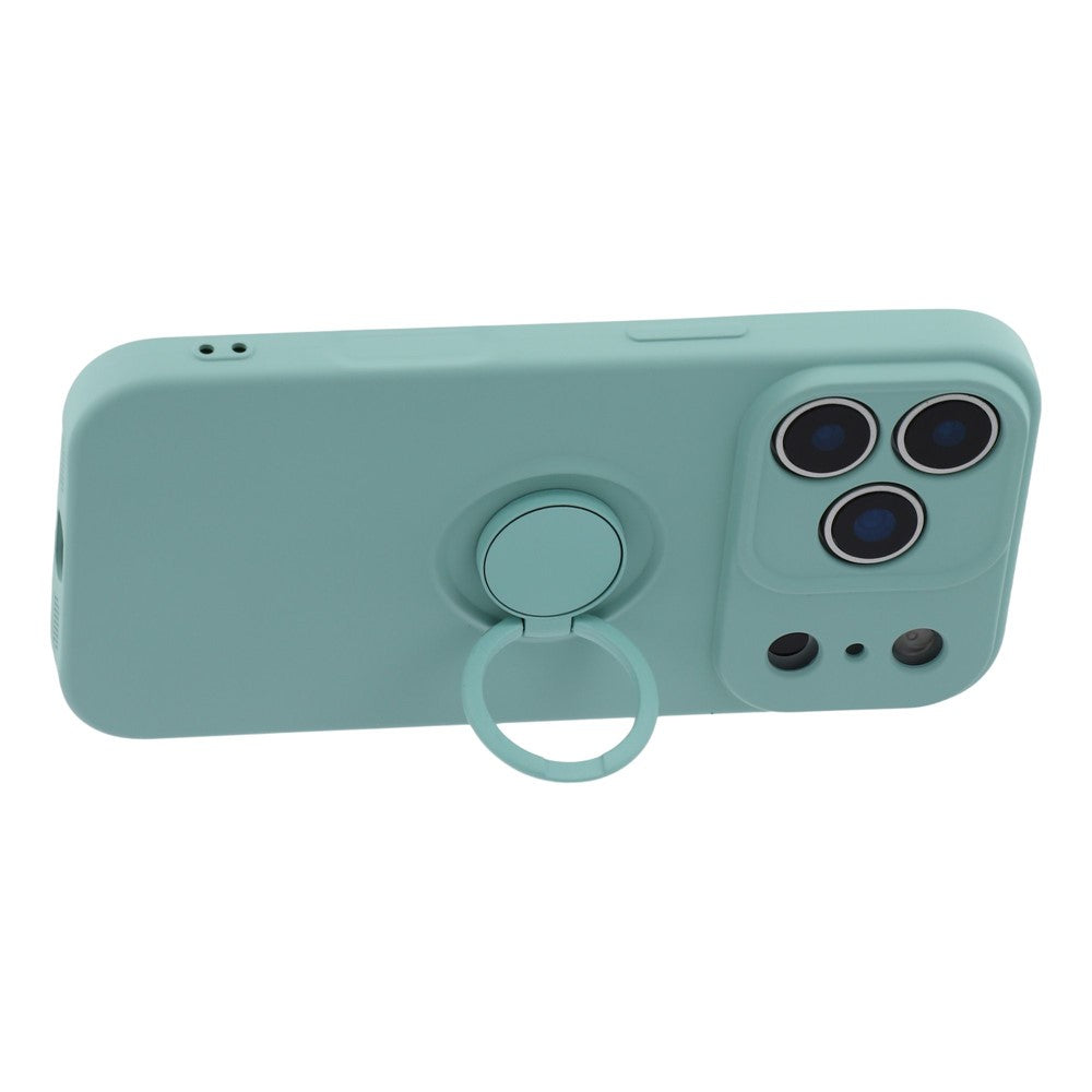 For iPhone 17 Pro Max Silicone Case with Strap Ring Kickstand Phone Cover - Sky Blue
