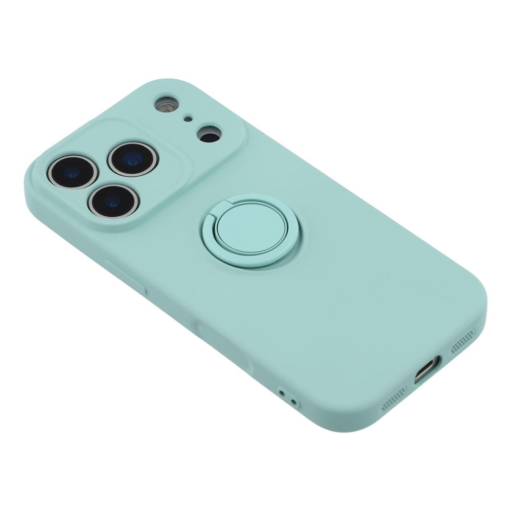For iPhone 17 Pro Max Silicone Case with Strap Ring Kickstand Phone Cover - Sky Blue