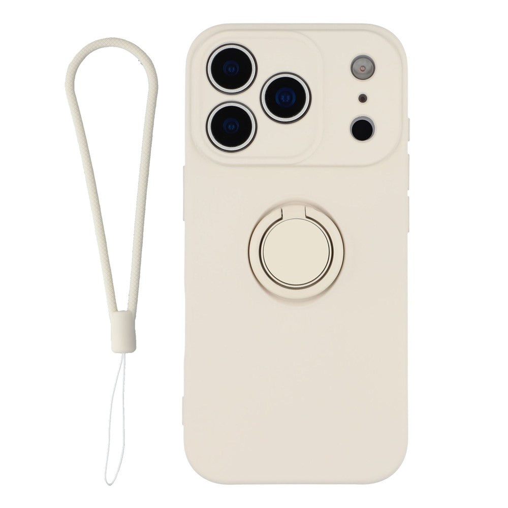 For iPhone 17 Pro Max Silicone Case with Strap Ring Kickstand Phone Cover - White