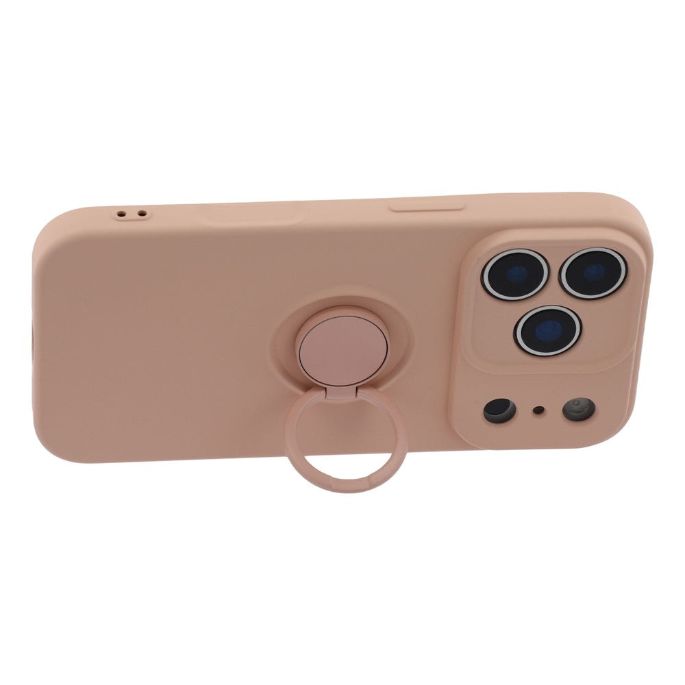 For iPhone 17 Pro Max Silicone Case with Strap Ring Kickstand Phone Cover - Pink