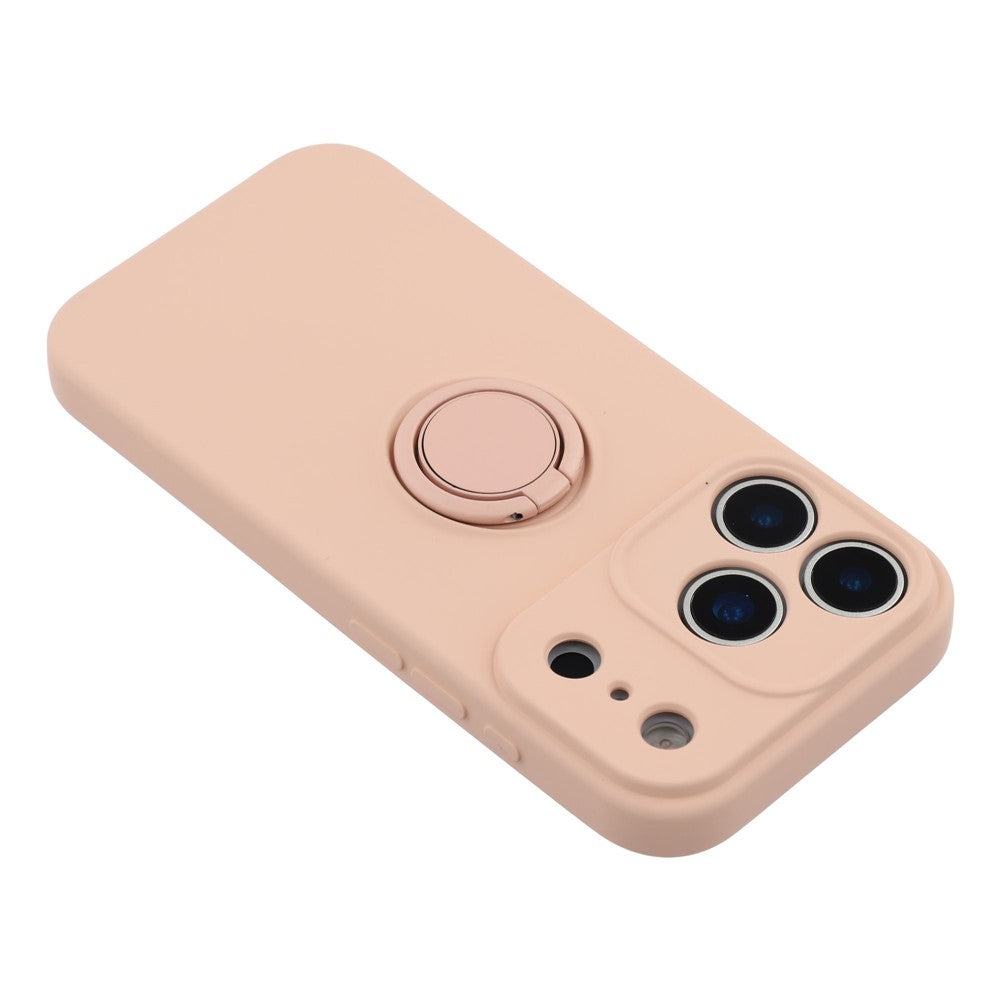 For iPhone 17 Pro Max Silicone Case with Strap Ring Kickstand Phone Cover - Pink