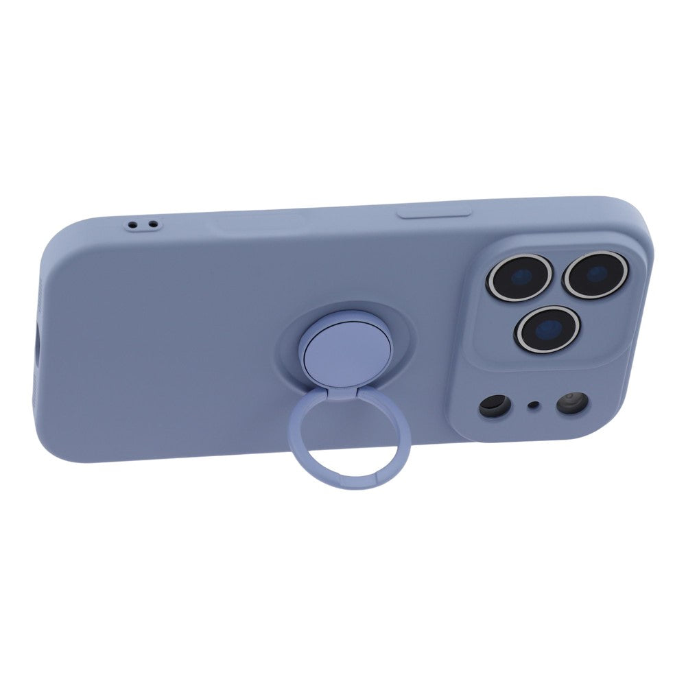 For iPhone 17 Pro Max Silicone Case with Strap Ring Kickstand Phone Cover - Purple