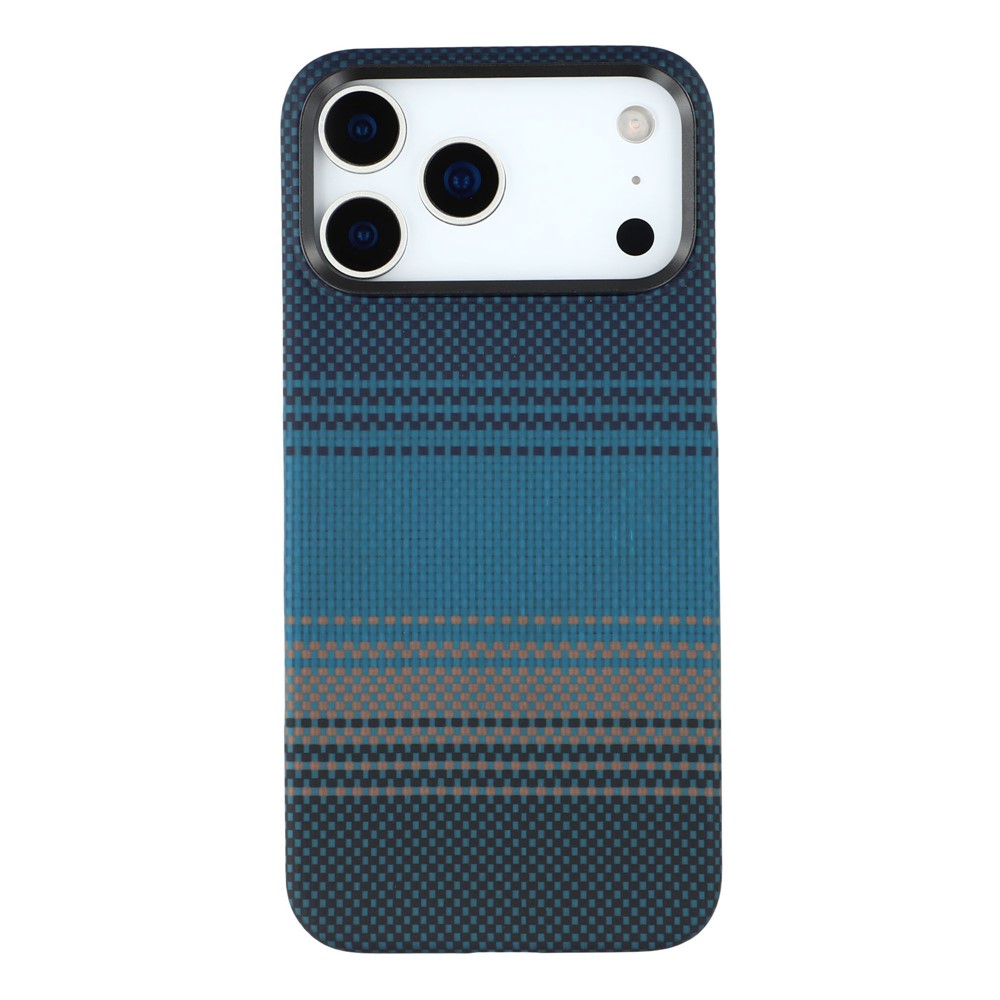 For iPhone 17 Pro Max Case Gradient Aramid Fiber Magnetic Phone Cover with Metal Lens Frame - Blue Floating Weave