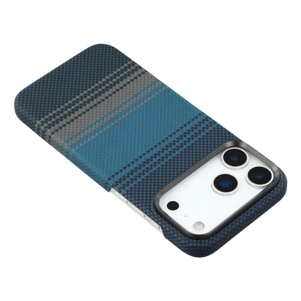 For iPhone 17 Pro Max Case Gradient Aramid Fiber Magnetic Phone Cover with Metal Lens Frame - Blue Floating Weave
