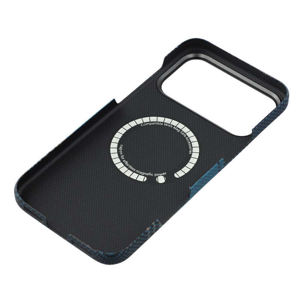 For iPhone 17 Pro Max Case Gradient Aramid Fiber Magnetic Phone Cover with Metal Lens Frame - Blue Floating Weave