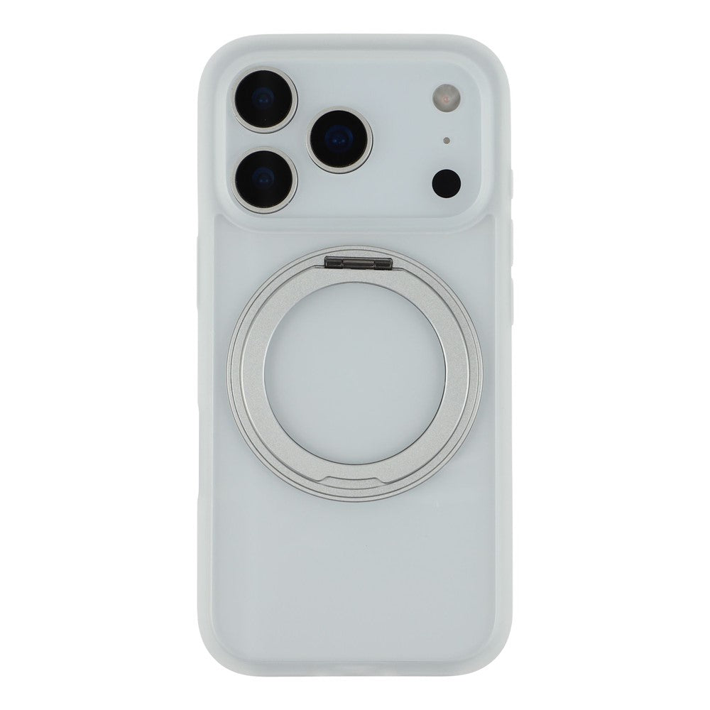 For iPhone 17 Pro Max Case Ring Holder Kickstand PC + TPU Phone Cover - White