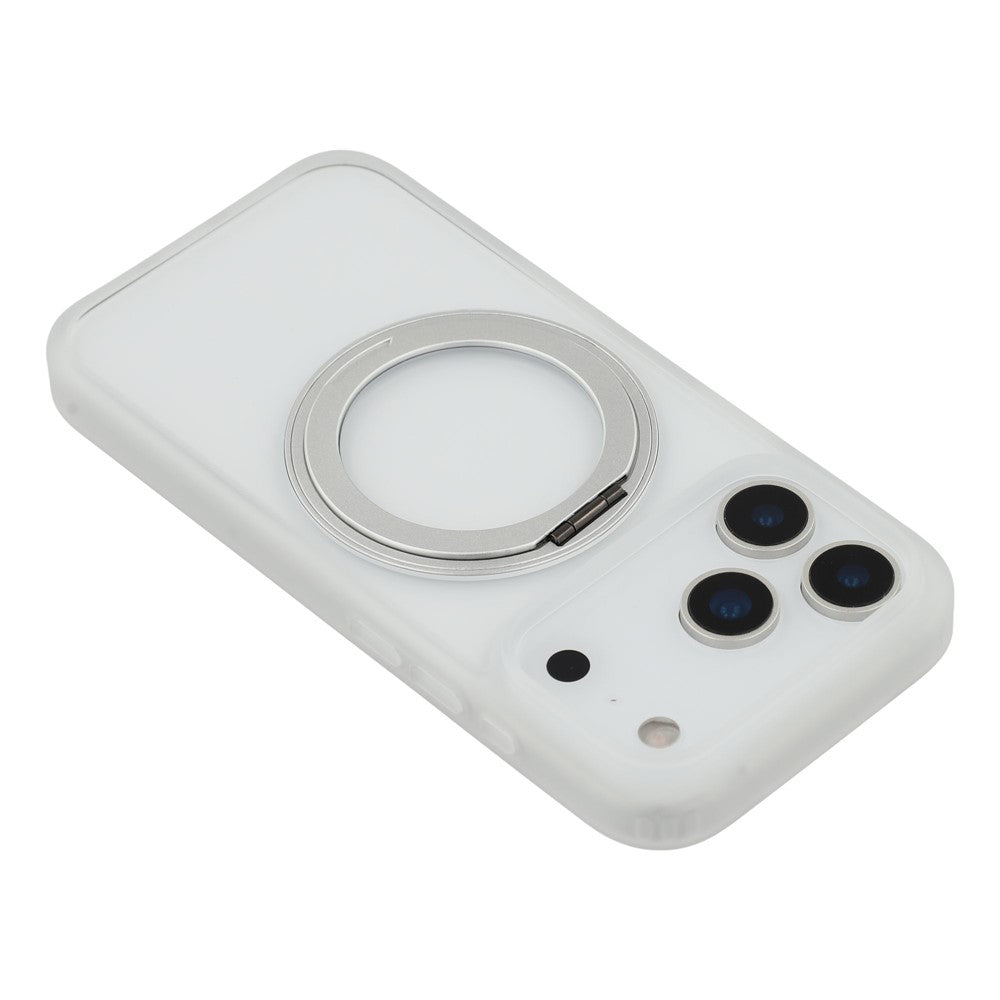 For iPhone 17 Pro Max Case Ring Holder Kickstand PC + TPU Phone Cover - White