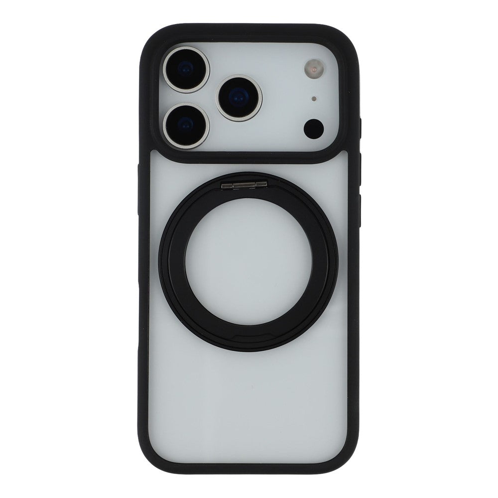 For iPhone 17 Pro Max Case Ring Holder Kickstand PC + TPU Phone Cover - Black