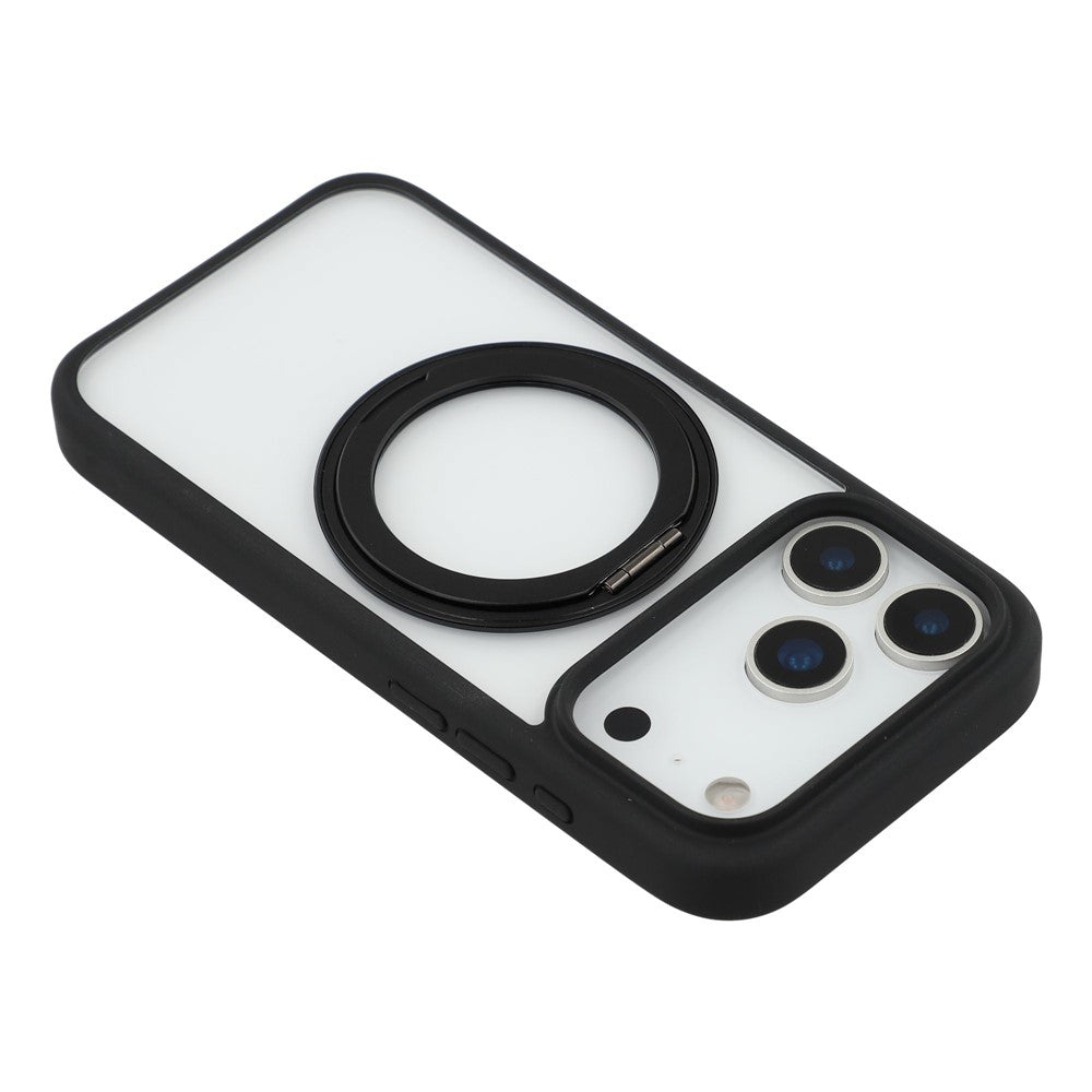 For iPhone 17 Pro Max Case Ring Holder Kickstand PC + TPU Phone Cover - Black