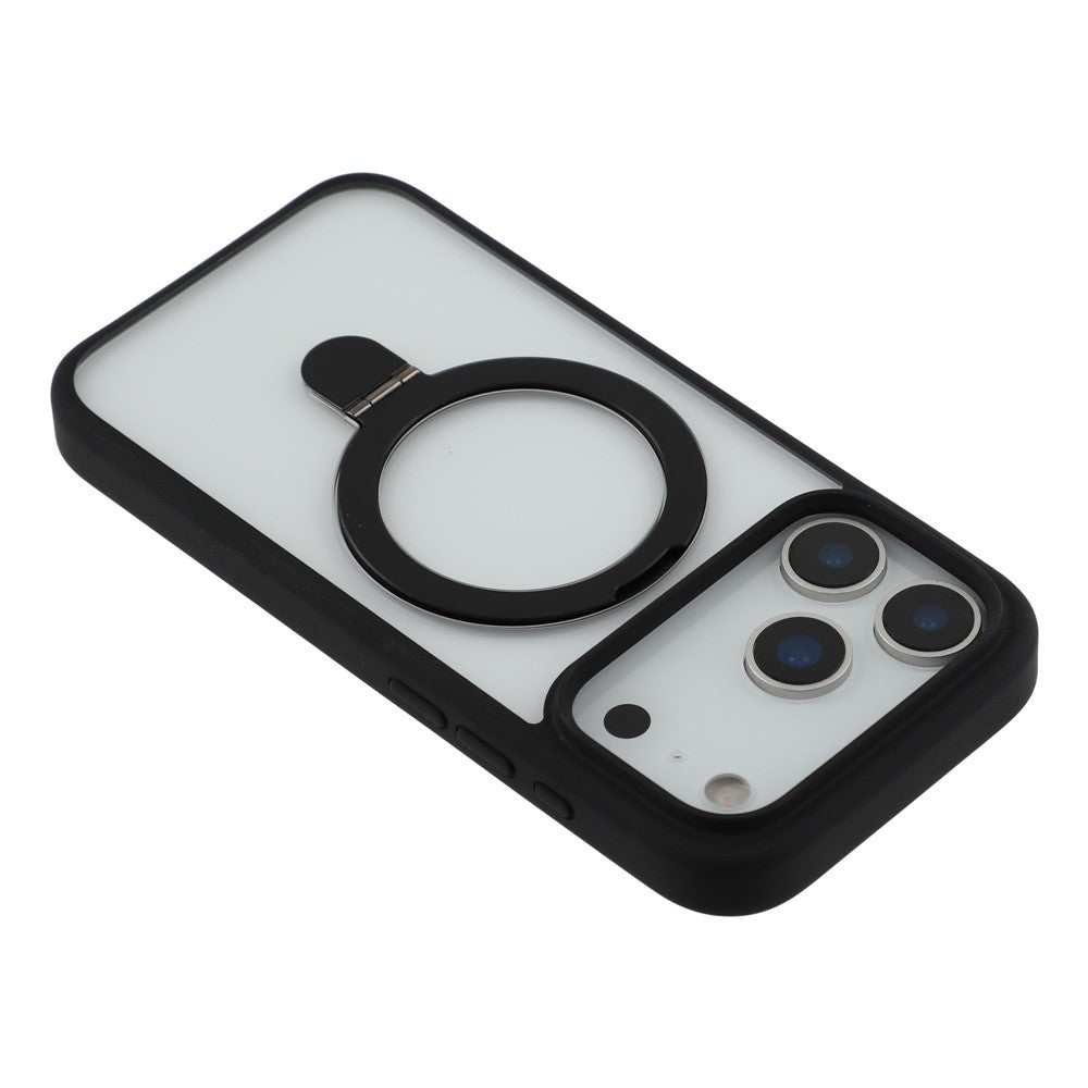 For iPhone 17 Pro Max Case Ring Holder Kickstand PC + TPU Clear Back Phone Cover - Black