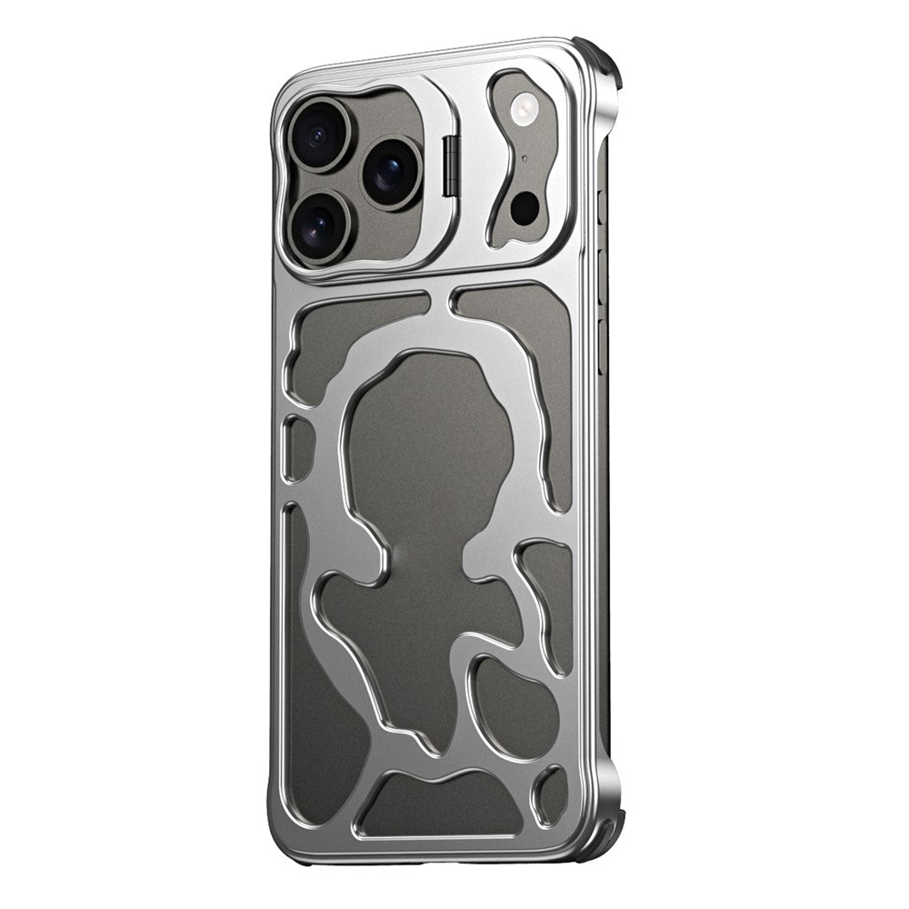 Auspicious Cloud Series For iPhone 17 Pro Max Hollow Case Aluminum Alloy Kickstand Magnetic Phone Cover - Silver