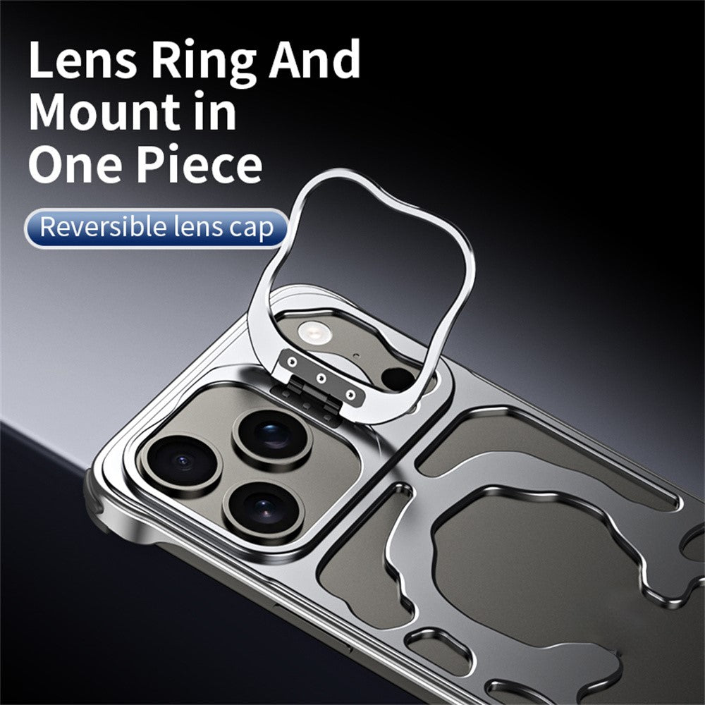 Auspicious Cloud Series For iPhone 17 Pro Max Hollow Case Aluminum Alloy Kickstand Magnetic Phone Cover - Silver