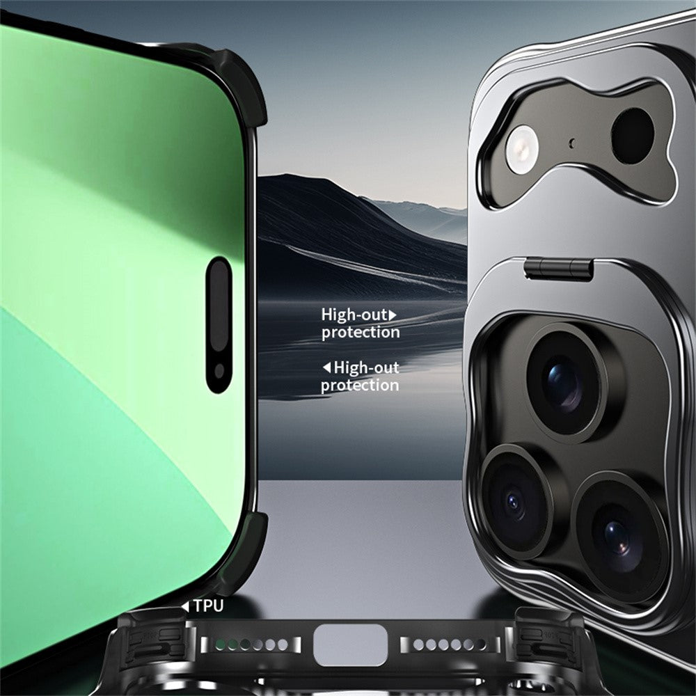 Auspicious Cloud Series For iPhone 17 Pro Max Hollow Case Aluminum Alloy Kickstand Magnetic Phone Cover - Silver