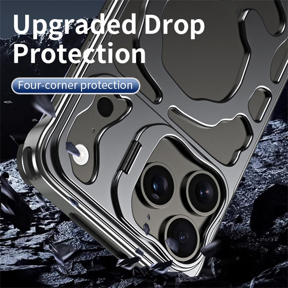 Auspicious Cloud Series For iPhone 17 Pro Max Hollow Case Aluminum Alloy Kickstand Magnetic Phone Cover - Silver