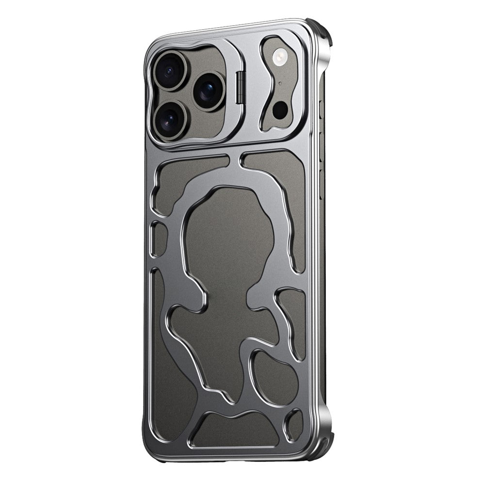 Auspicious Cloud Series For iPhone 17 Pro Max Hollow Case Aluminum Alloy Kickstand Magnetic Phone Cover - Grey