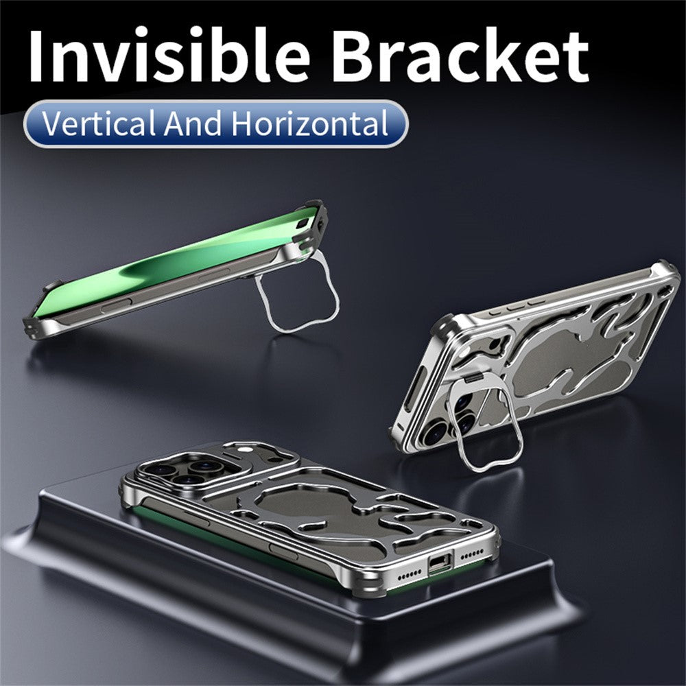 Auspicious Cloud Series For iPhone 17 Pro Max Hollow Case Aluminum Alloy Kickstand Magnetic Phone Cover - Grey