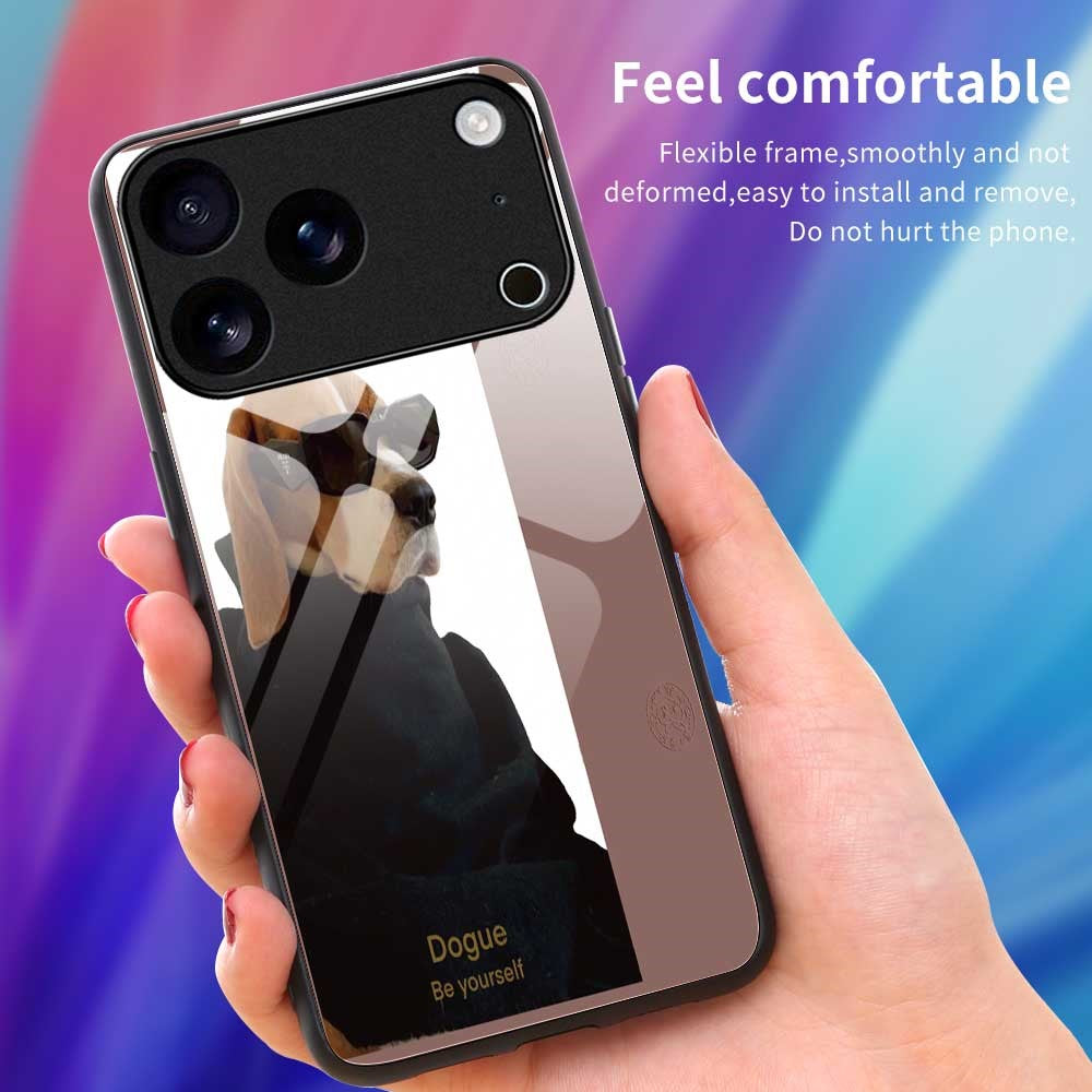 For iPhone 17 Pro Max Case PC TPU Tempered Glass Pattern Printing Phone Back Cover - B0122