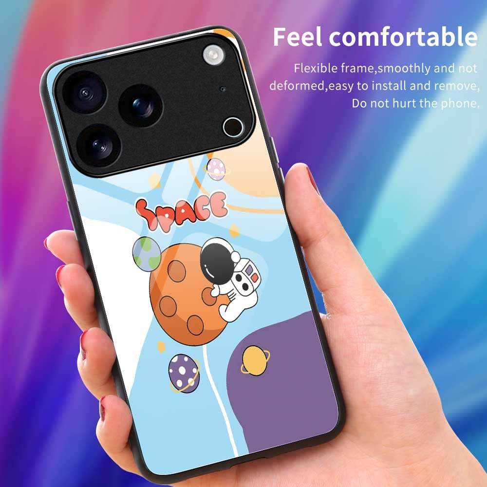 For iPhone 17 Pro Max Case PC TPU Tempered Glass Pattern Printing Phone Back Cover - B0124