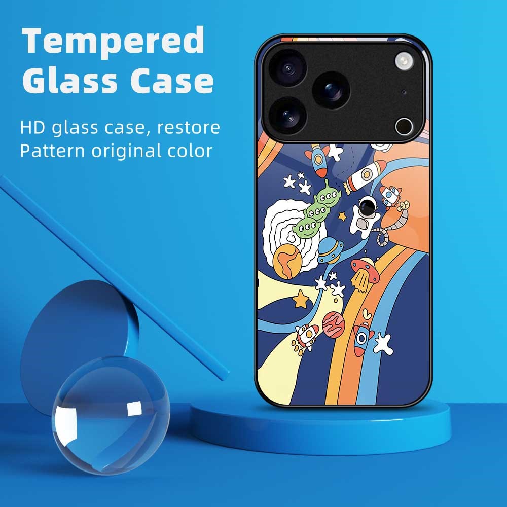 For iPhone 17 Pro Max Case PC TPU Tempered Glass Pattern Printing Phone Back Cover - B0125