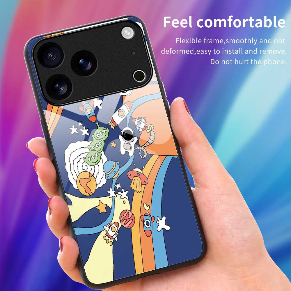 For iPhone 17 Pro Max Case PC TPU Tempered Glass Pattern Printing Phone Back Cover - B0125