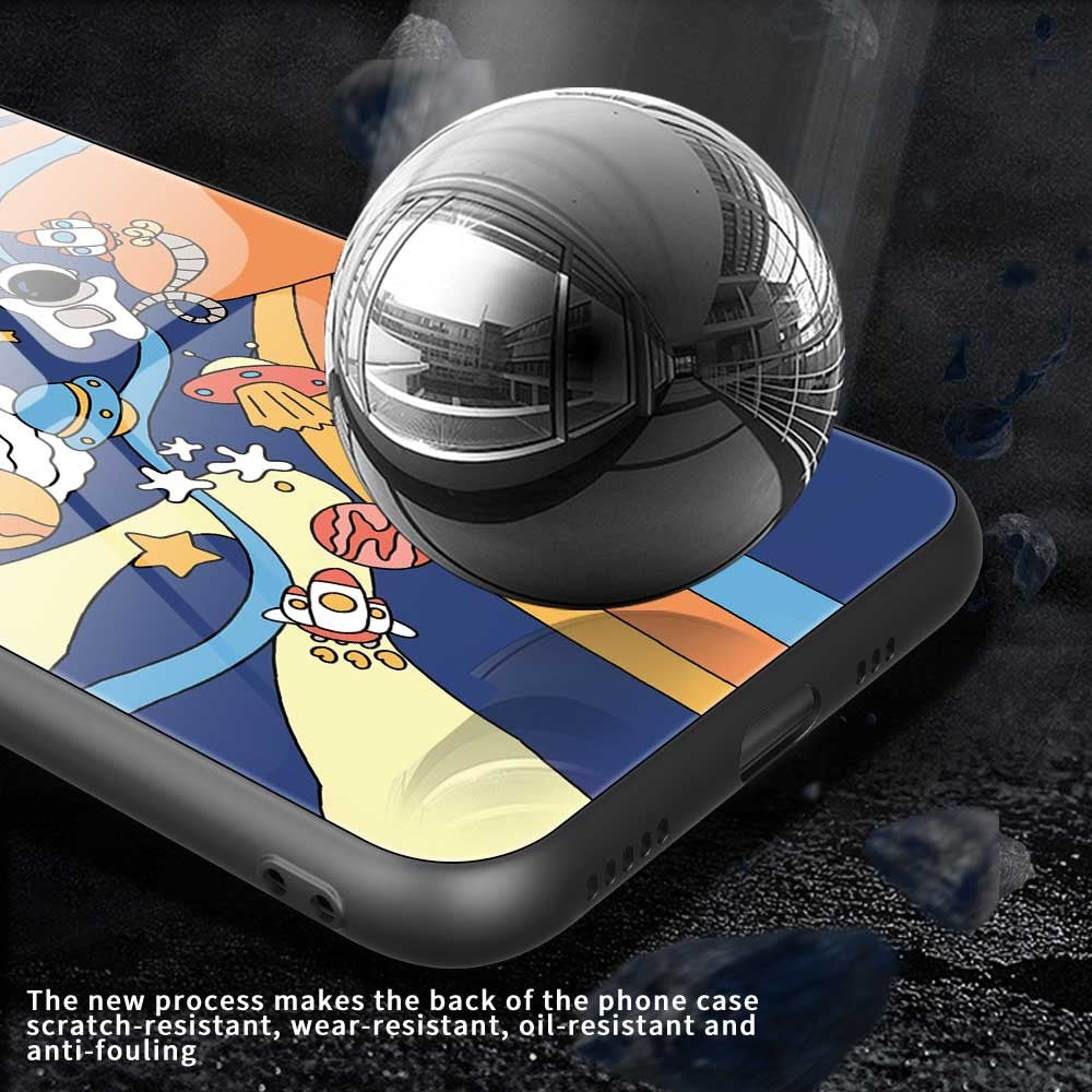 For iPhone 17 Pro Max Case PC TPU Tempered Glass Pattern Printing Phone Back Cover - B0125