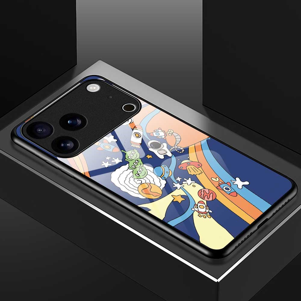 For iPhone 17 Pro Max Case PC TPU Tempered Glass Pattern Printing Phone Back Cover - B0125