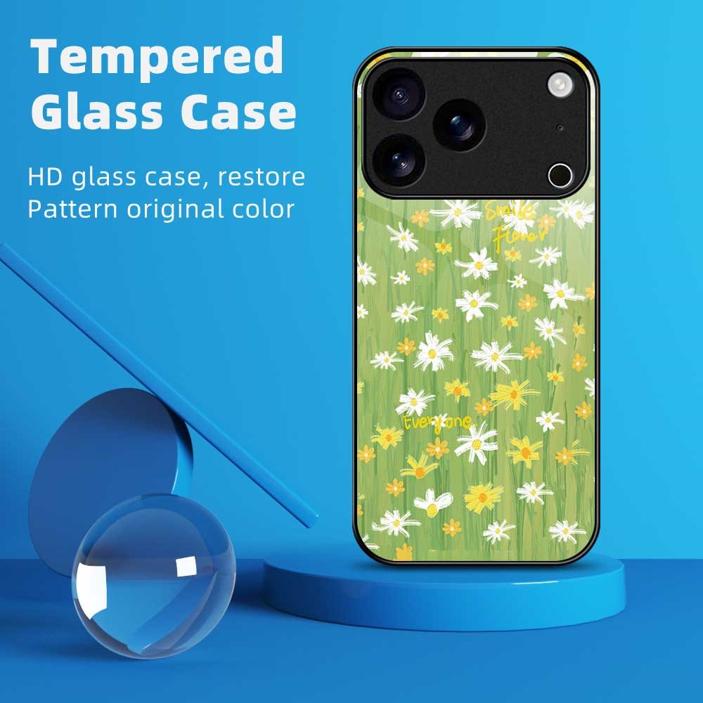 For iPhone 17 Pro Max Case PC TPU Tempered Glass Pattern Printing Phone Back Cover - B0126