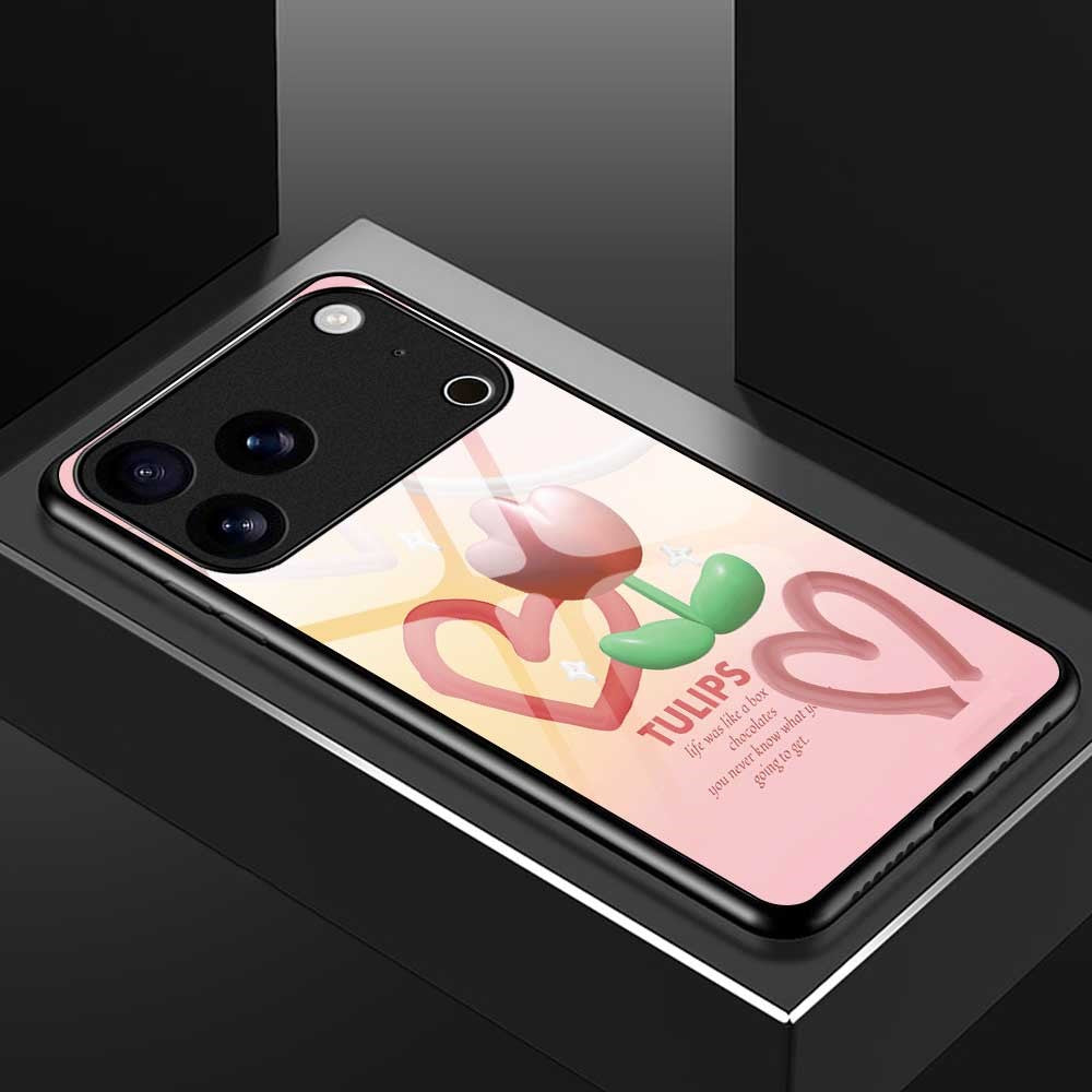 For iPhone 17 Pro Max Case PC TPU Tempered Glass Pattern Printing Phone Back Cover - B0130