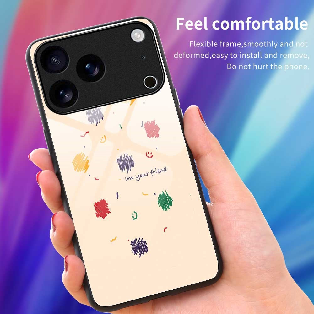 For iPhone 17 Pro Max Case PC TPU Tempered Glass Pattern Printing Phone Back Cover - B0135