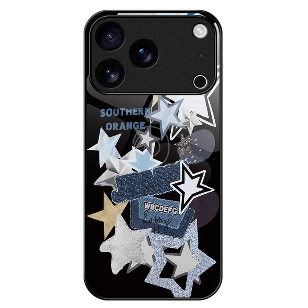 For iPhone 17 Pro Max Case PC TPU Tempered Glass Pattern Printing Phone Back Cover - B0140