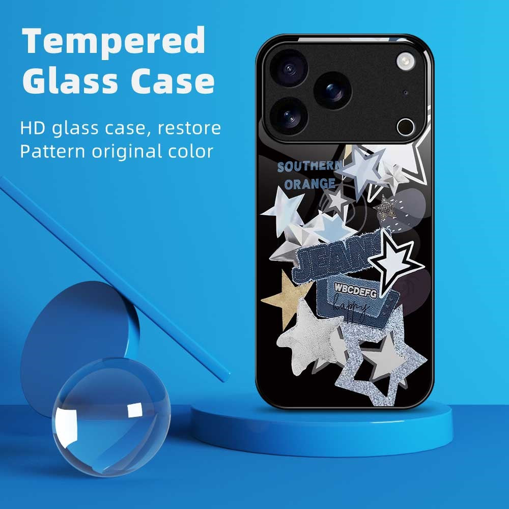 For iPhone 17 Pro Max Case PC TPU Tempered Glass Pattern Printing Phone Back Cover - B0140